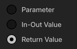 Three radio buttons in a group. Each has a label. The bottom button is selected with a circular dot.
