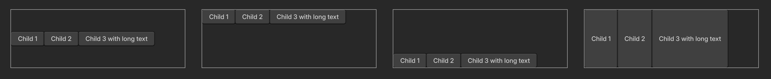 Row of buttons showing each alignment option for the child elements.